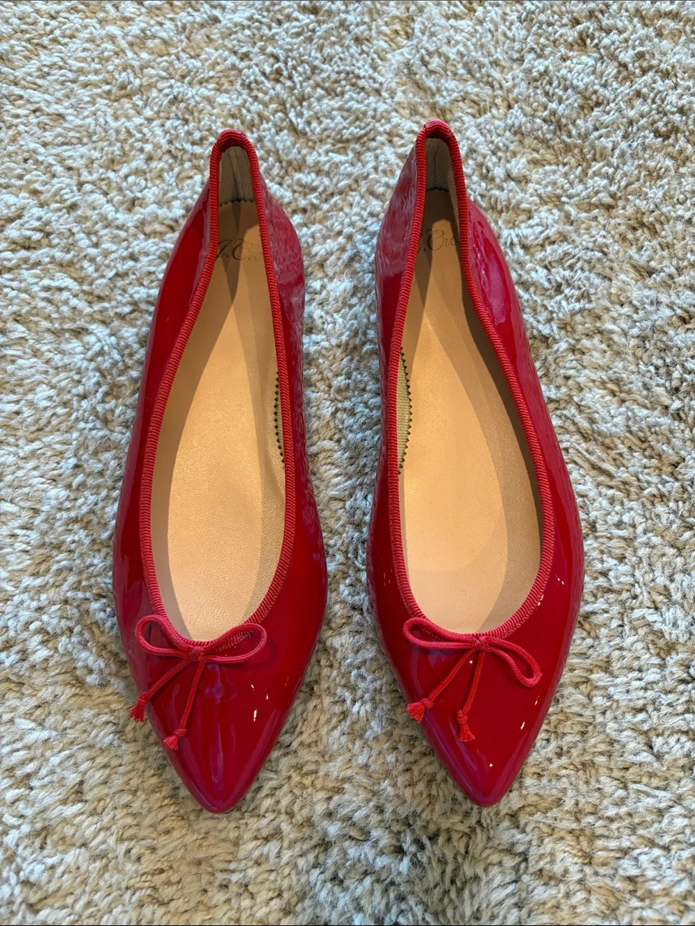 J. Crew Red Pointed Patent Ballet Flats